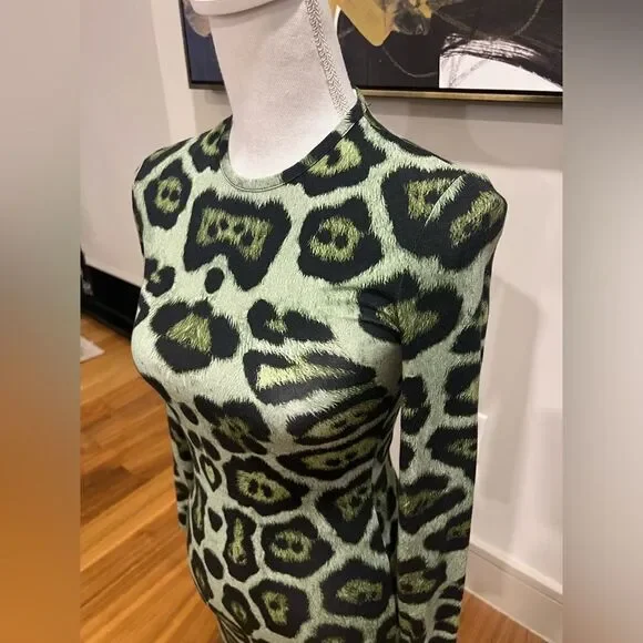 Givenchy green silk blend leopard dress size US4 - Picture 4 of 12